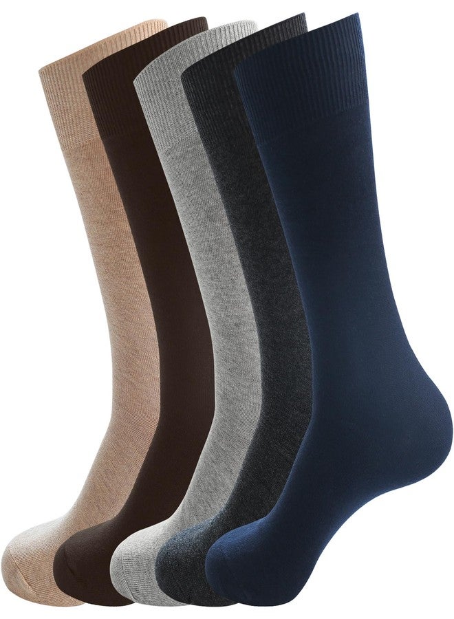 PUJANE Men's Dress Socks 5 Pairs Mens Cotton Calf Business Formal Soft Breathable Long Crew Casual Socks (Multicolor Size L) - Image 1