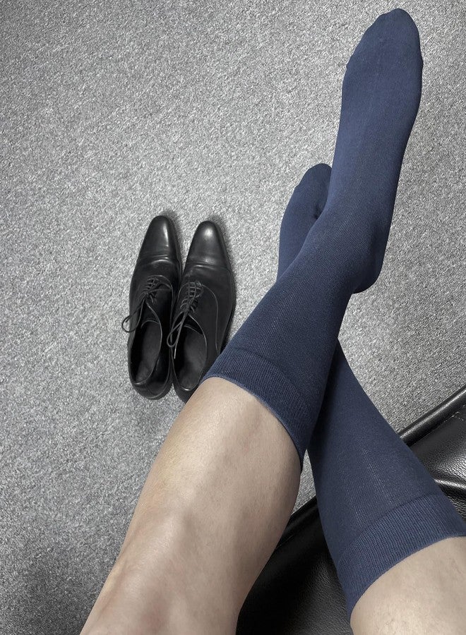 PUJANE Men's Dress Socks 5 Pairs Mens Cotton Calf Business Formal Soft Breathable Long Crew Casual Socks (Multicolor Size L) - Image 5