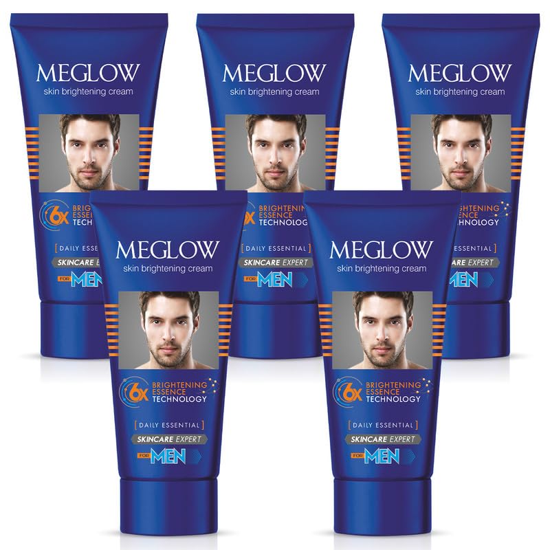 Meglow Skin Brightening Whitening Cream For Men Face Cream For Glowing Skin with Vitamin E Reduces Dark Spots Prevents Pigmentation Evens Skin Tone Pack of 5 50g each - Image 1