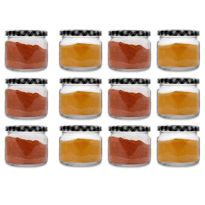 CROCO ROUND JAR 300ML WITH AIRTIGHT BLACK WHITE STRIP LID FOR SPICES COFFEE DRY FRUITS 12