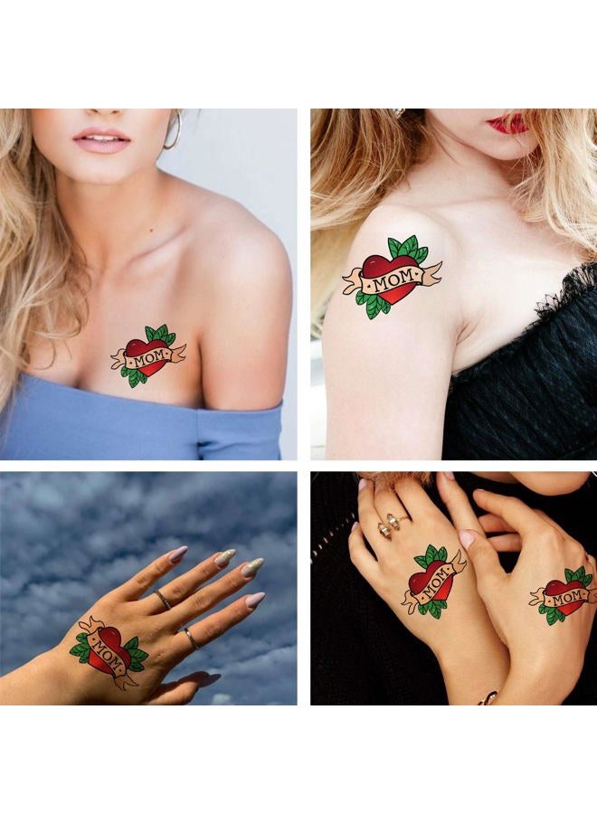 Dopetattoo تاتو ورد 6 أوراق تاتو مؤقت تاتو قلب شريط وكلمة ماما أسلوب قديم مؤقت تاتو للرقبة والذراع والصدر للنساء والرجال البالغين 3.7 × 3.7 بوصة - Image 3
