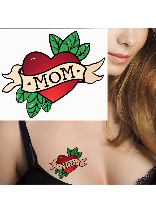Dopetattoo تاتو ورد 6 أوراق تاتو مؤقت تاتو قلب شريط وكلمة ماما أسلوب قديم مؤقت تاتو للرقبة والذراع والصدر للنساء والرجال البالغين 3.7 × 3.7 بوصة - Image 2