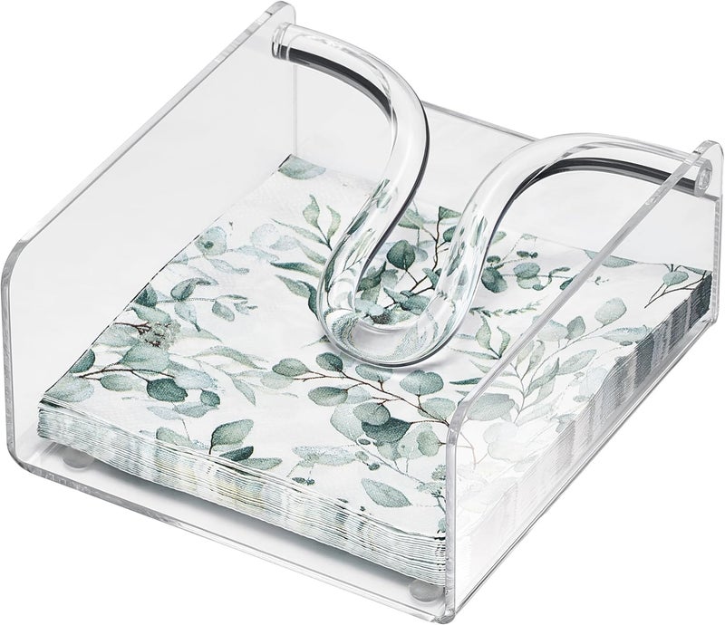 Khen Clear Acrylic Square Cocktail Napkin Holder 51x55 Unbreakable Plastic Napkin Dispenser with Weighted Arm and NonSlip Pads Kitchen Dining Table Bathroom Vanity Shatterproof BPAfree - Image 1