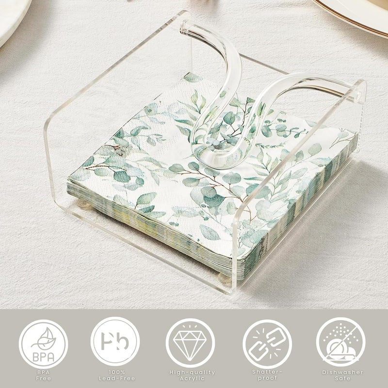 Khen Clear Acrylic Square Cocktail Napkin Holder 51x55 Unbreakable Plastic Napkin Dispenser with Weighted Arm and NonSlip Pads Kitchen Dining Table Bathroom Vanity Shatterproof BPAfree - Image 4