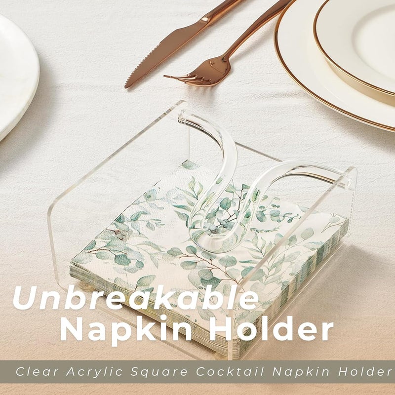 Khen Clear Acrylic Square Cocktail Napkin Holder 51x55 Unbreakable Plastic Napkin Dispenser with Weighted Arm and NonSlip Pads Kitchen Dining Table Bathroom Vanity Shatterproof BPAfree - Image 2