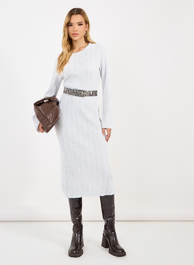 Styli Styli Textured Knit Round Neck Sheath Midi Dress  - Image 1