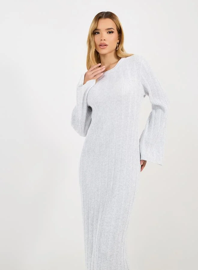 Styli Styli Textured Knit Round Neck Sheath Midi Dress