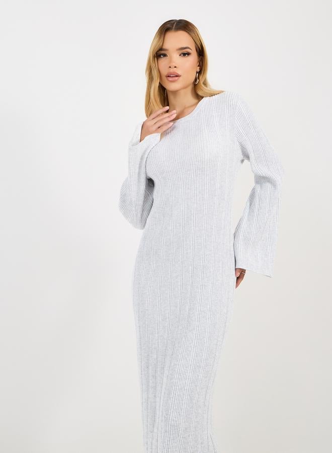 Styli Styli Textured Knit Round Neck Sheath Midi Dress  - Image 5