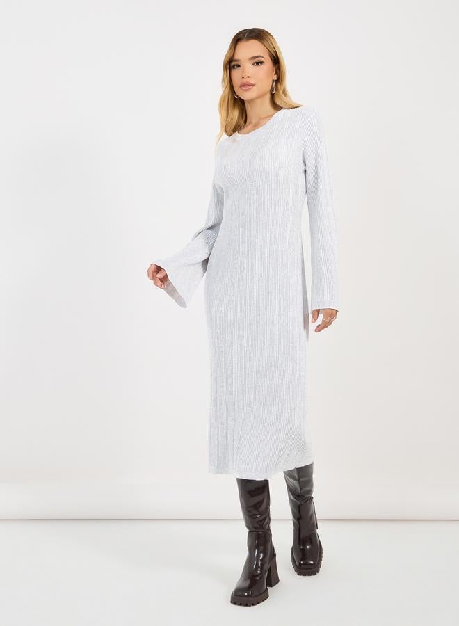 Styli Styli Textured Knit Round Neck Sheath Midi Dress  - Image 4