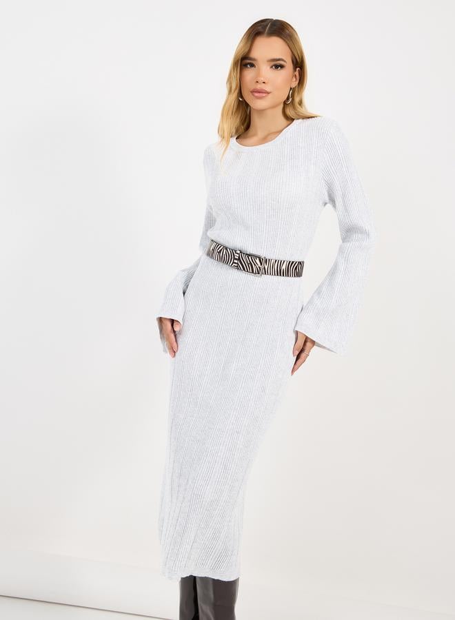 Styli Styli Textured Knit Round Neck Sheath Midi Dress  - Image 2