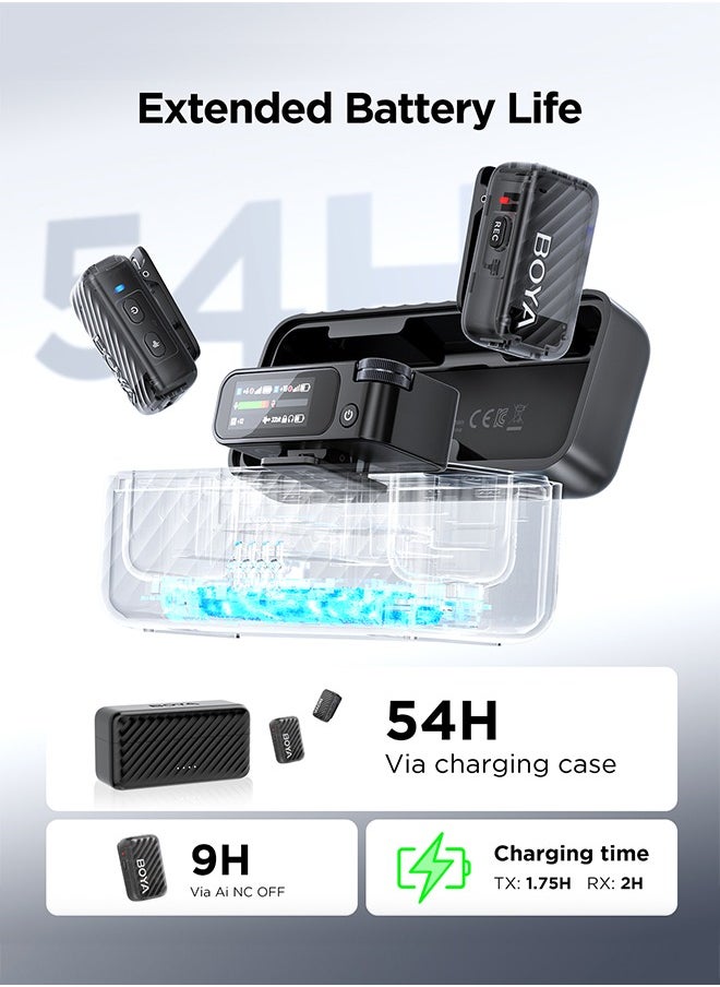 BOYA BOYA BOYAMIC 2 Wireless Lavalier Microphones for Android/Camera/Tablets/PC, AI Noise Cancellation, 32-bit Float Internal Recording, AMOLED Touchscreen,APP Control, 984ft 54h Battery with Charging Case  - Image 5