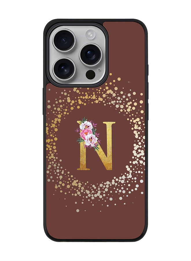 Stylizedd For iPhone 16 Pro Case [Compatible with MagSafe] Slim Magnetic cover Phone Case iPhone 16 Pro -Custom Monogram Floral - N (Brown ) - Image 1