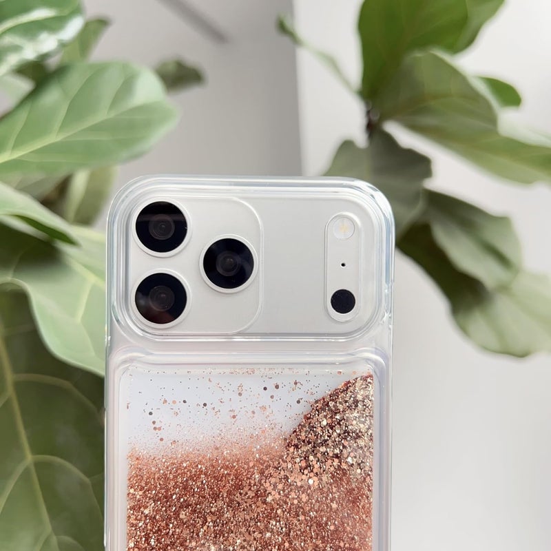 PANDACAMEL Rose Pink Glitter Phone Case, Compatible with iPhone Air, Cute Clear Floating Quicksand, Transparent, Anti-Scratch, Yellowing Resistant, Designed for Women Girls Teen - Image 3