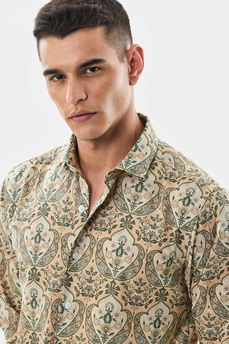 SNITCH Beige Floral Long Sleeve Slim Fit Shirt