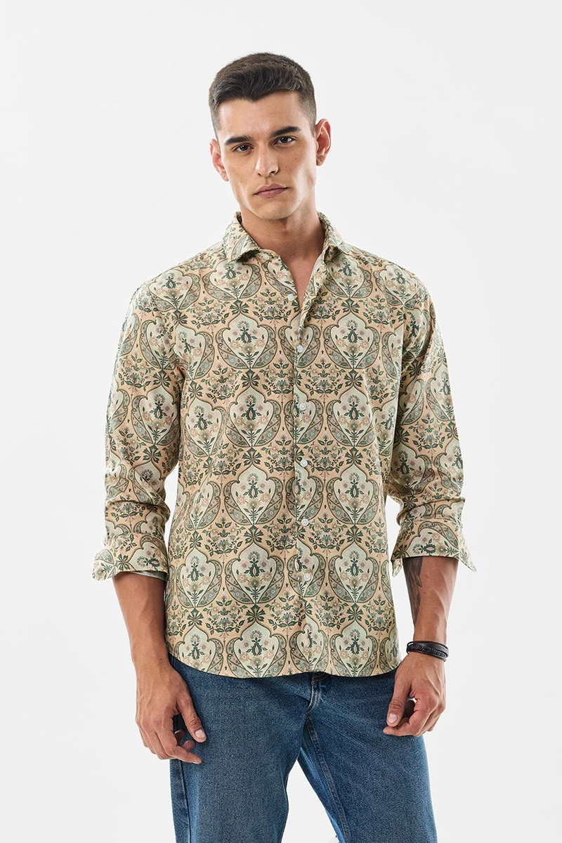 SNITCH Beige Floral Long Sleeve Slim Fit Shirt