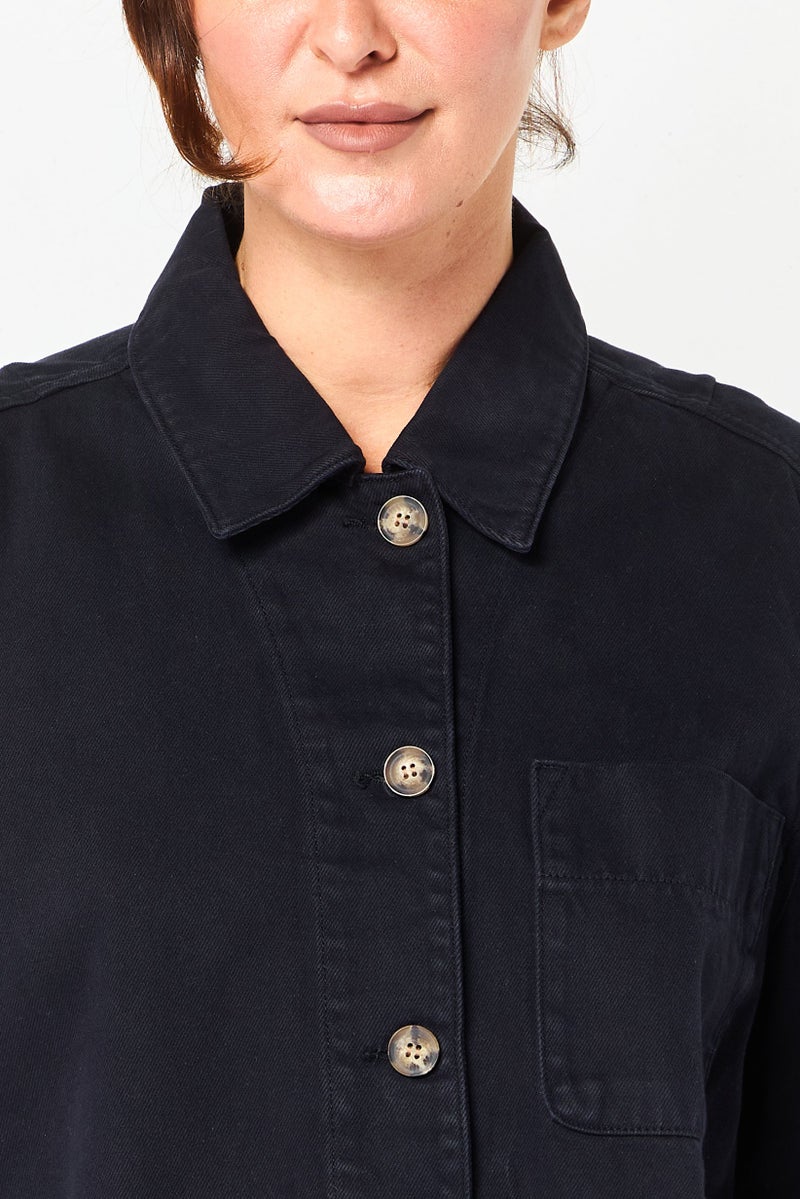 GANT Women Spread Collar Long Sleeve Washed Denim Jacket, Black - Image 3