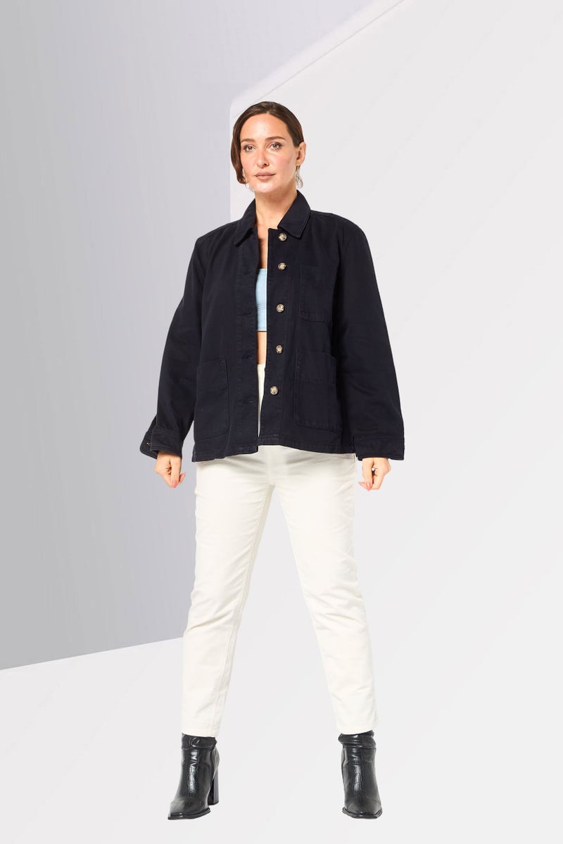 GANT Women Spread Collar Long Sleeve Washed Denim Jacket, Black - Image 2