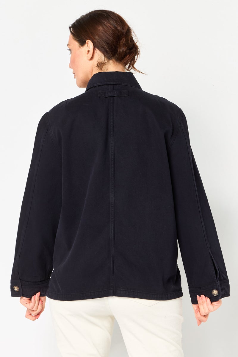 GANT Women Spread Collar Long Sleeve Washed Denim Jacket, Black - Image 4