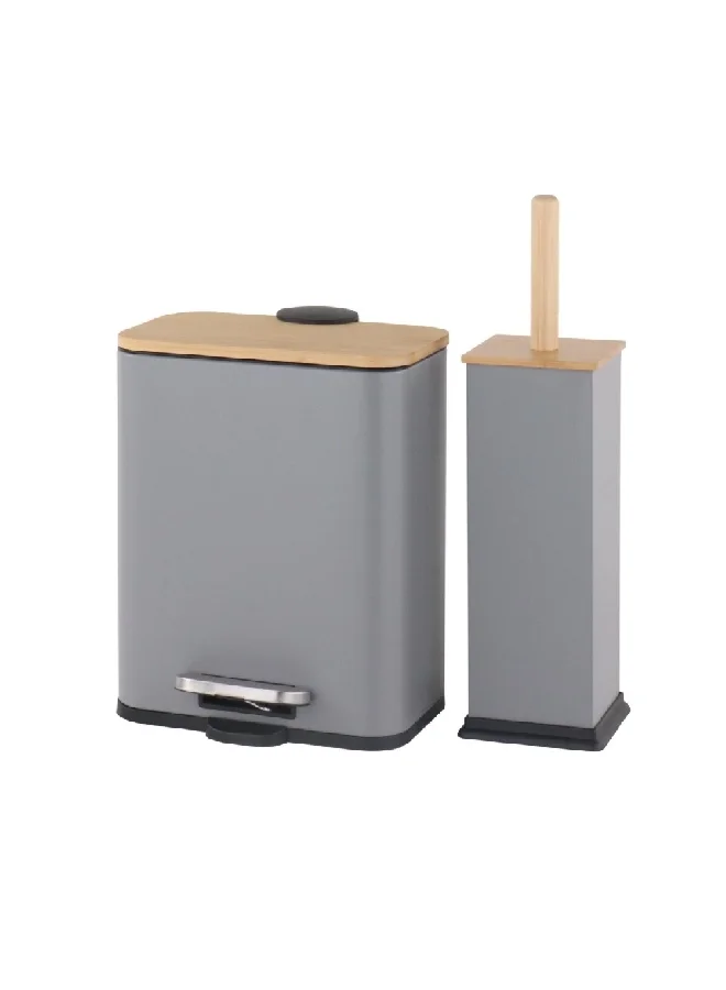 HoneyBee Pedal Bin with Toilet Brush Medium Grey and Brown 5 L HDB-10027 21cm x 34 cm x 30 cm