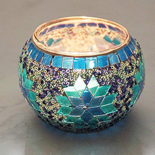 SHMILMH Votive Candle Holder Set of 4, Diwali Decoration for Home, Handmade Mosaic Glass Tealight Candle Holders for Table Centerpiece Decor,Diwali Thanksgiving - Image 3