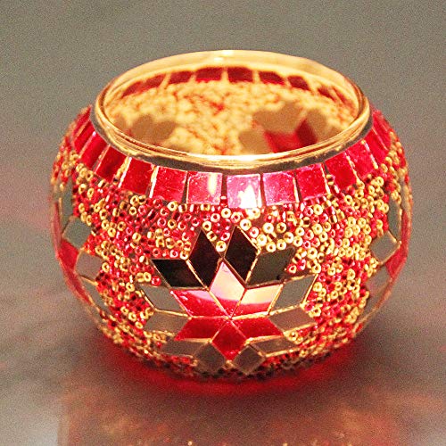 SHMILMH Votive Candle Holder Set of 4, Diwali Decoration for Home, Handmade Mosaic Glass Tealight Candle Holders for Table Centerpiece Decor,Diwali Thanksgiving - Image 4