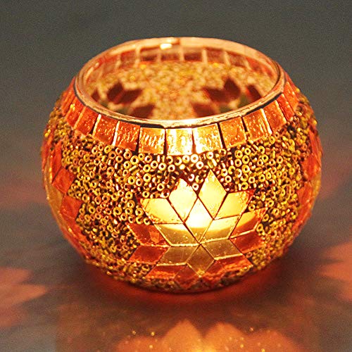 SHMILMH Votive Candle Holder Set of 4, Diwali Decoration for Home, Handmade Mosaic Glass Tealight Candle Holders for Table Centerpiece Decor,Diwali Thanksgiving - Image 2