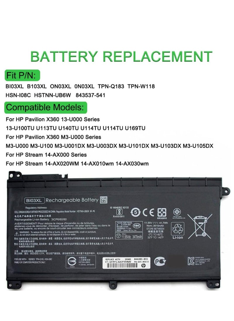 Generic Replacement Laptop Battery BI03XL 41.7Wh 11.55V for HP HSTNN-LB7P 844203-850 843537-421 BI03XL  - Image 3
