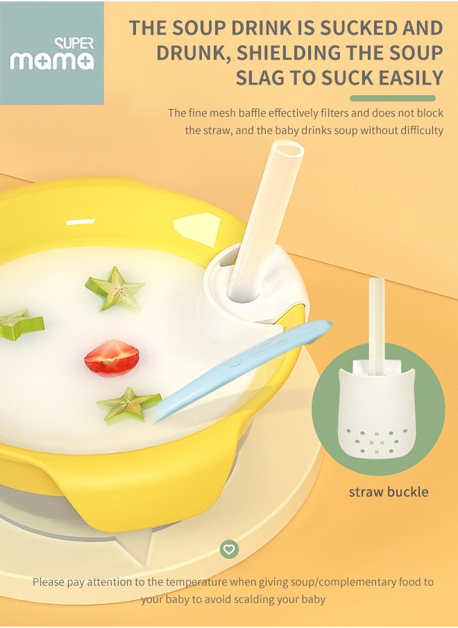 3-in-1 Multipurpose Feeding Bowl with Straw Powerful Suction Cup and Anti-scalding Handle Yellow