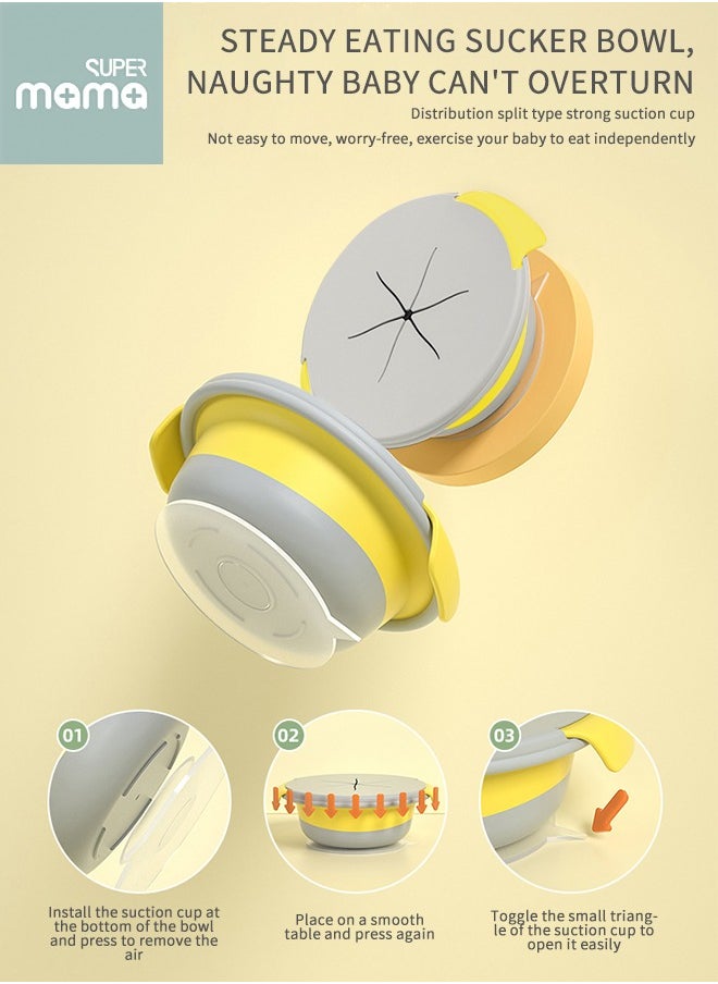 3-in-1 Multipurpose Feeding Bowl with Straw Powerful Suction Cup and Anti-scalding Handle Yellow