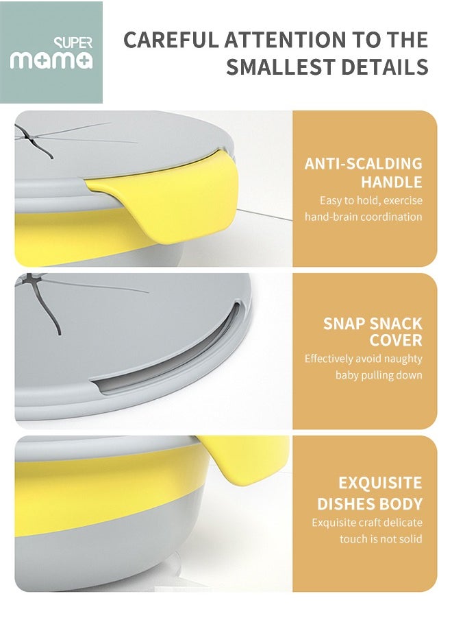 3-in-1 Multipurpose Feeding Bowl with Straw Powerful Suction Cup and Anti-scalding Handle Yellow