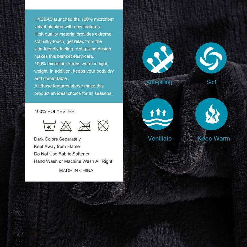 Hyseas Flannel Fleece رمي بطانية رمادية داكنة - بطانية صلبة من الألياف الدقيقة الناعمة الفائقة لأريكة كرسي سرير الأريكة - خفيفة الوزن غامض - 50 × 60 بوصة - Image 5