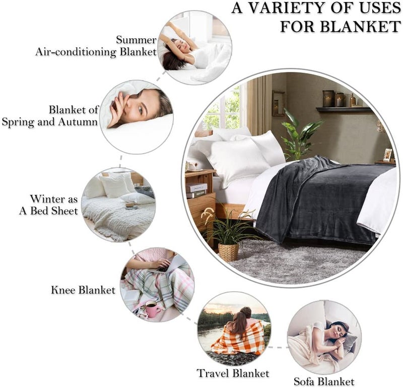 Hyseas Flannel Fleece رمي بطانية رمادية داكنة - بطانية صلبة من الألياف الدقيقة الناعمة الفائقة لأريكة كرسي سرير الأريكة - خفيفة الوزن غامض - 50 × 60 بوصة - Image 3