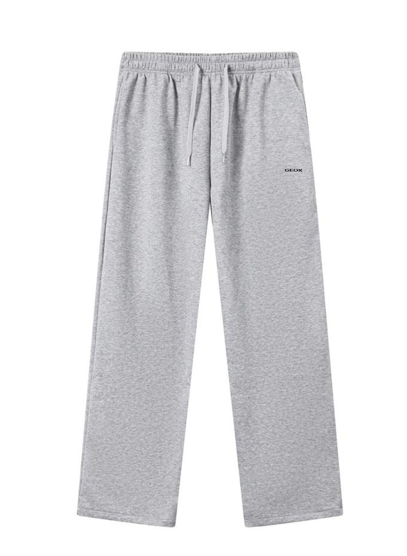 GEOX Unisex Wide Leg Sweatpants, Elastic Drawstring Waist Casual Lounge Trousers With Side Pockets, Grey - Image 3