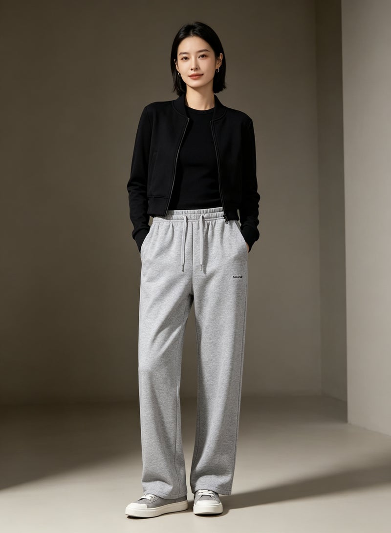 GEOX Unisex Wide Leg Sweatpants, Elastic Drawstring Waist Casual Lounge Trousers With Side Pockets, Grey - Image 1