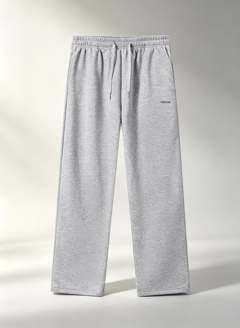 GEOX Unisex Wide Leg Sweatpants, Elastic Drawstring Waist Casual Lounge Trousers With Side Pockets, Grey - Image 2