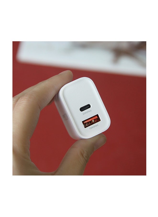 20W Fast Charging Adapter, 2-Port USB-C & USB Travel Charger for Phones and Tablets, EU/UK/US Plug, Compact Design