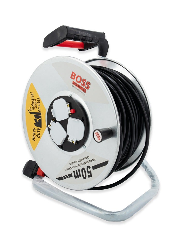 بوس بكرة كابل تمديد 50 متر، مقبس مخرج عالمي عالي الجهد مع قابس بريطاني BOSS Life Style BS-7001 - التكنولوجيا الألمانية - Image 1