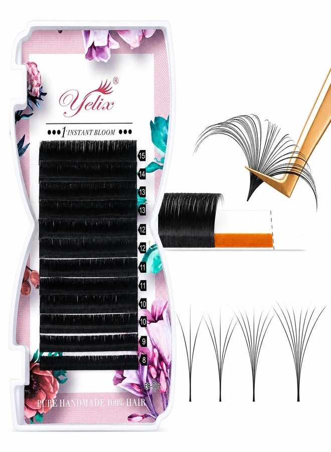 YELIX Easy Fan Lash Extensions B/C/CC/D Curl 0.05/0.07mm Thickness 8-15mm Mixed Length, Soft Lightweight Auto Blooming Self Fanning Volume Individual Lashes for Salon Lash Artists (0.05, D-Mix 8-15mm) - Image 1