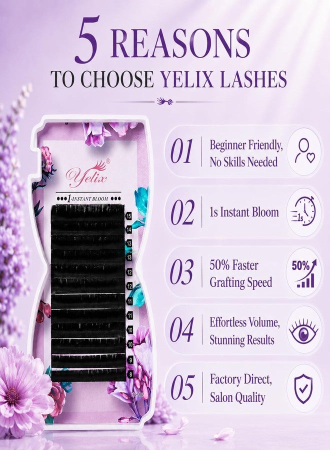 YELIX Easy Fan Lash Extensions B/C/CC/D Curl 0.05/0.07mm Thickness 8-15mm Mixed Length, Soft Lightweight Auto Blooming Self Fanning Volume Individual Lashes for Salon Lash Artists (0.05, D-Mix 8-15mm) - Image 2