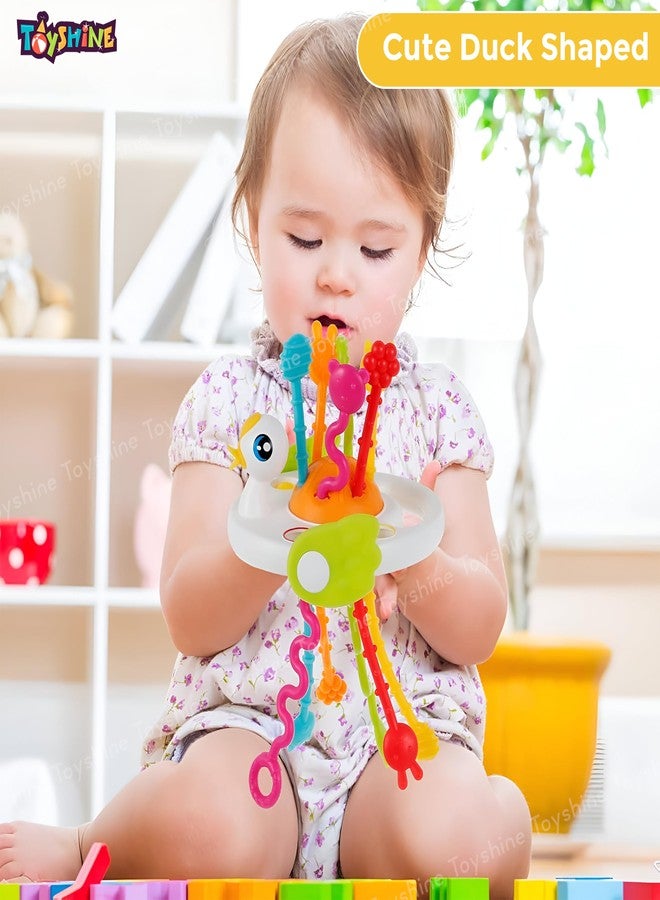 توي شاين لعبة توي شاين اللطيفة على شكل بطة، لعبة مونتيسوري لتنمية مهارات التسنين لدى الأطفال، مصنوعة من السيليكون الآمن غذائيًا، سهلة الحمل والتنقل، مثالية للأطفال من عمر 6 أشهر فما فوق. - Image 2