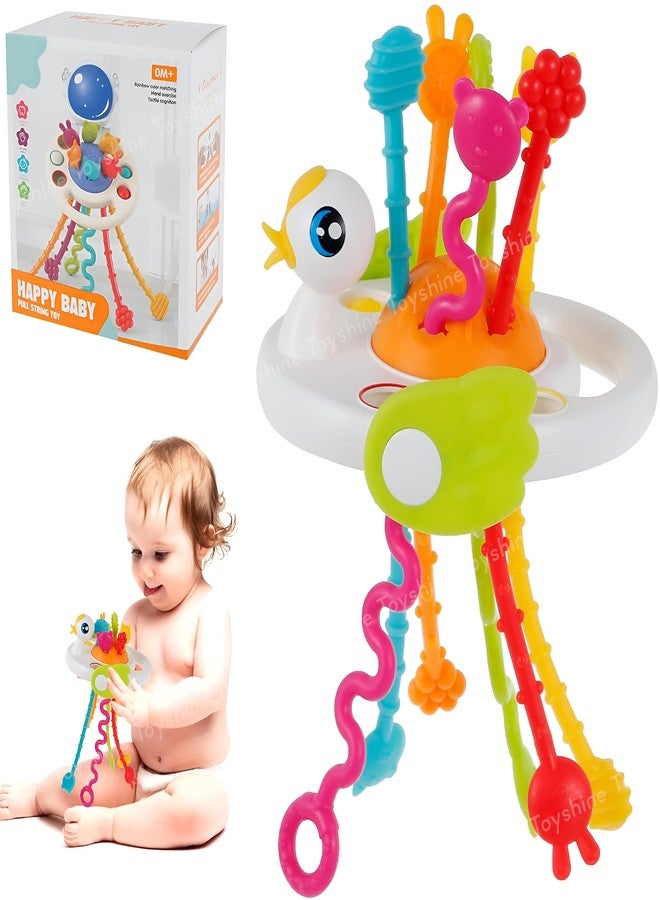 توي شاين لعبة توي شاين اللطيفة على شكل بطة، لعبة مونتيسوري لتنمية مهارات التسنين لدى الأطفال، مصنوعة من السيليكون الآمن غذائيًا، سهلة الحمل والتنقل، مثالية للأطفال من عمر 6 أشهر فما فوق. - Image 1