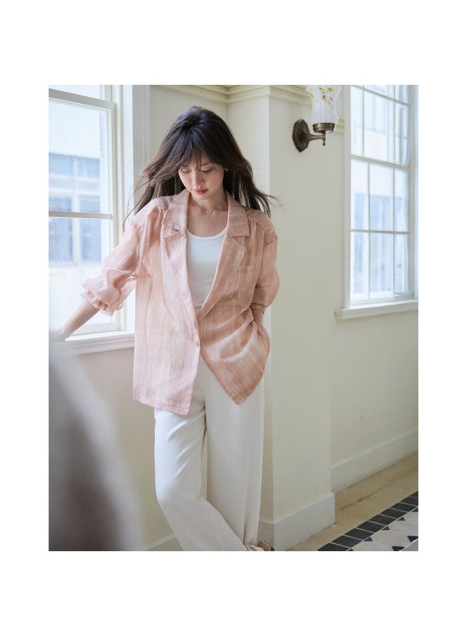 Mt [rouwu Yunying] Spring Lightweight Printed One-on Three-quarter Sleeve Blazer, Loose-fitting Concealing Women's Suit Jacket - Image 4