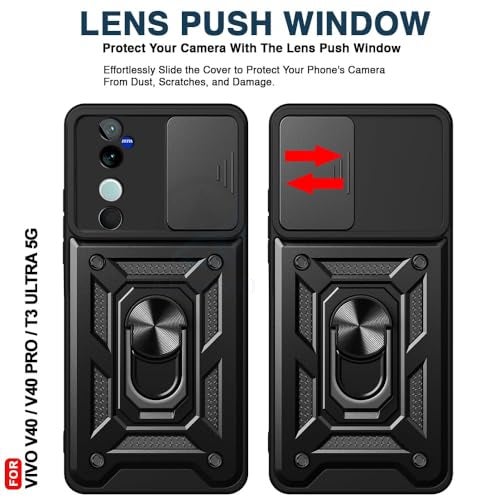 AIBEX® Back Cover for Vivo T3 Ultra 5G / Vivo V40 5G / Vivo V40 Pro 5G | D10 Tough Armor Case | Sliding Camera Shield | 360° Protection | Kickstand Ring Holder | Military-Grade Shockproof Bumper Case - Image 4