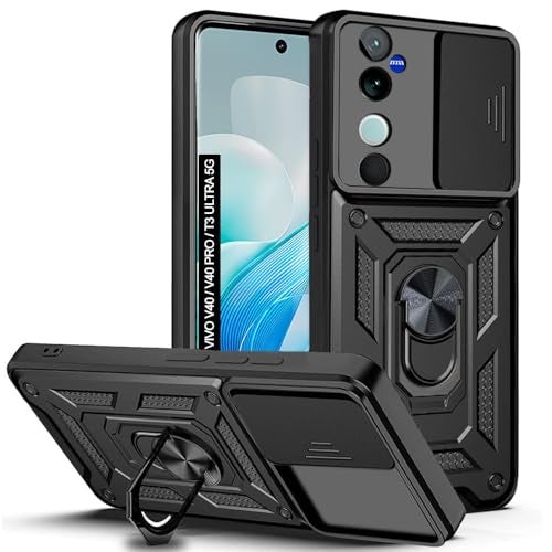 AIBEX® Back Cover for Vivo T3 Ultra 5G / Vivo V40 5G / Vivo V40 Pro 5G | D10 Tough Armor Case | Sliding Camera Shield | 360° Protection | Kickstand Ring Holder | Military-Grade Shockproof Bumper Case - Image 1