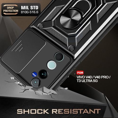 AIBEX® Back Cover for Vivo T3 Ultra 5G / Vivo V40 5G / Vivo V40 Pro 5G | D10 Tough Armor Case | Sliding Camera Shield | 360° Protection | Kickstand Ring Holder | Military-Grade Shockproof Bumper Case - Image 5