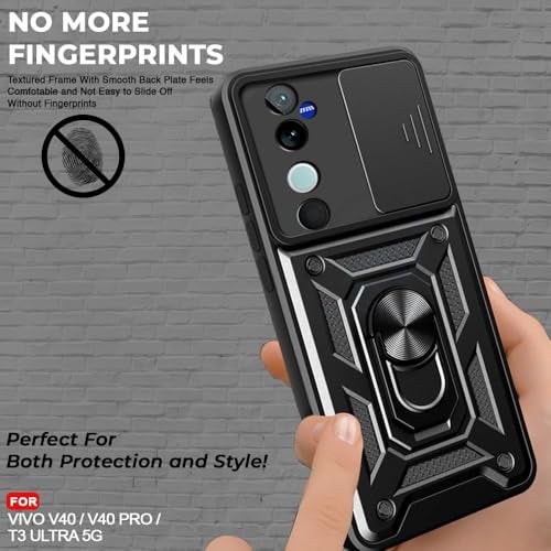 AIBEX® Back Cover for Vivo T3 Ultra 5G / Vivo V40 5G / Vivo V40 Pro 5G | D10 Tough Armor Case | Sliding Camera Shield | 360° Protection | Kickstand Ring Holder | Military-Grade Shockproof Bumper Case - Image 2