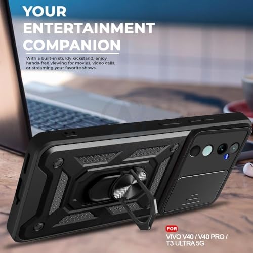 AIBEX® Back Cover for Vivo T3 Ultra 5G / Vivo V40 5G / Vivo V40 Pro 5G | D10 Tough Armor Case | Sliding Camera Shield | 360° Protection | Kickstand Ring Holder | Military-Grade Shockproof Bumper Case - Image 3