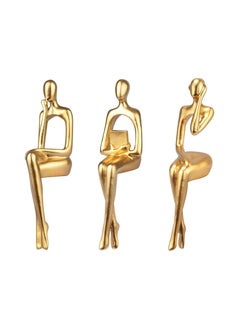 DUKASOU 3 Pcs Gold Decor Thinker Statue, Resin Abstract Man Cutout Art Action Statue Coffee Table Decor for Home Living Room Study Office Bookshelf Ornament  - Image 1