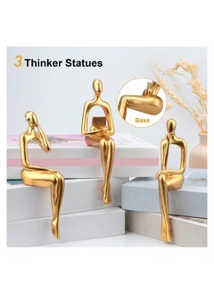 DUKASOU 3 Pcs Gold Decor Thinker Statue, Resin Abstract Man Cutout Art Action Statue Coffee Table Decor for Home Living Room Study Office Bookshelf Ornament  - Image 4