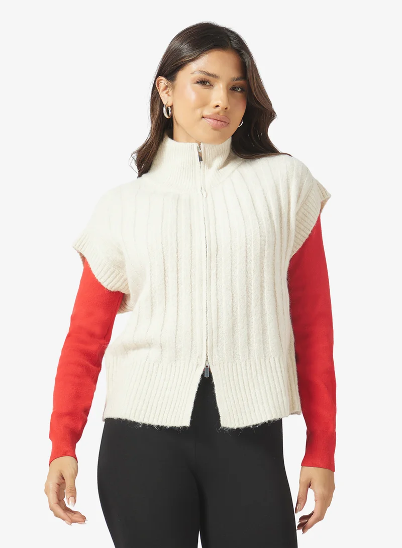 Vero Moda Ribbed Sleeveless High Neck Zipper Vest